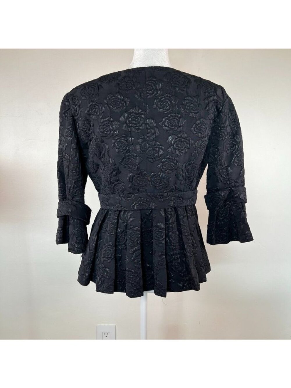 Anne Fontaine Nejia Black Rose Jacquard Wool Peplum Jacket Top Romantic Chic 6 - Picture 6 of 16